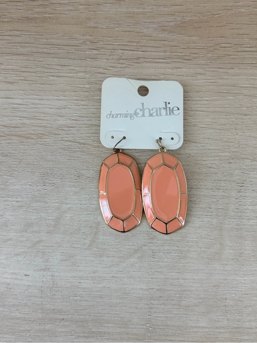 Coral Enamel Oval Drop Earrings